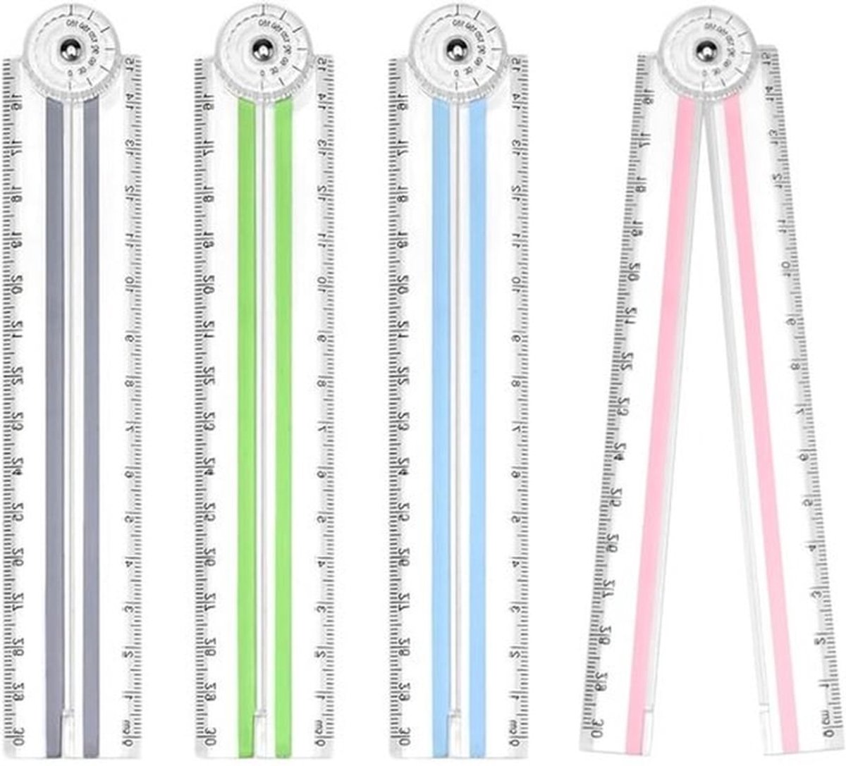 Set van 4 Vouwlinialen van 30 cm, Transparante Meetliniaal, Rechte Liniaal voor Kantoor en Studenten, Perfect voor Precisie en Hoekmetingen
