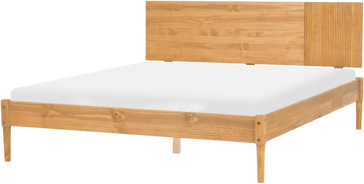 FLAVIGNAC - Tweepersoonsbed - Lichtbruin - 160 x 200 cm - Grenenhout