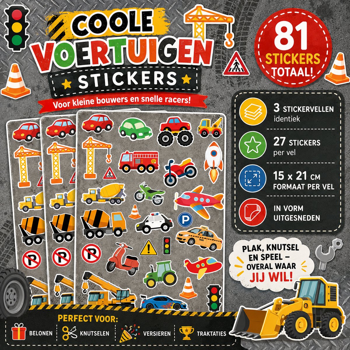 Stickers Voertuigen - 3 Stickervellen - Stickers Jongens - Voertuigen Speelgoed — afbeelding 4