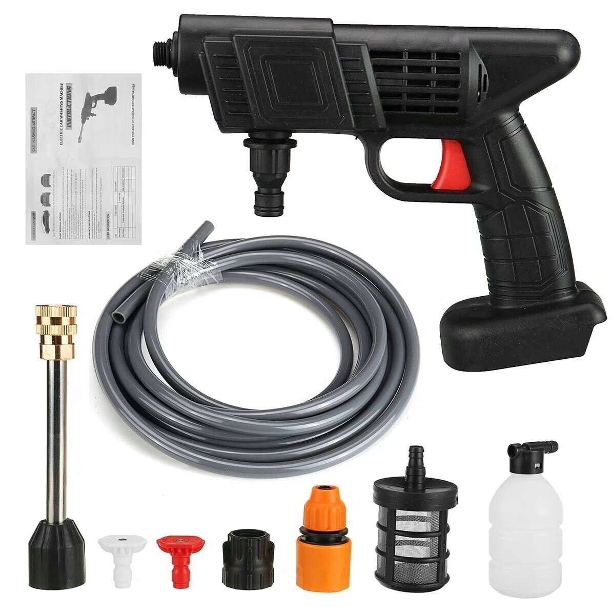 Draadloze Hogedrukreiniger - Accu Hogedrukreiniger 88VF - 2x 10000 mAh Accu - Maximale Druk 22 Bar - 0° en 40° Sproeiers met Schuimreservoir - 5 m Waterslang - Voor Auto, Tuin en Buitenreiniging
