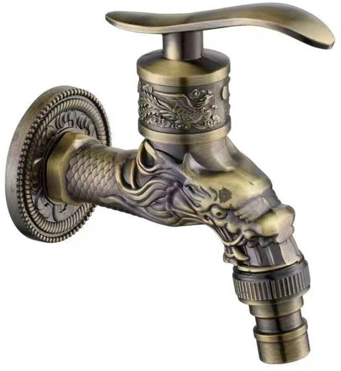 Vintage messing wandkraan, buitenkraan G1/2", antieke messing wandkraan, retro wandkraan, antieke bronzen drakenkraan.