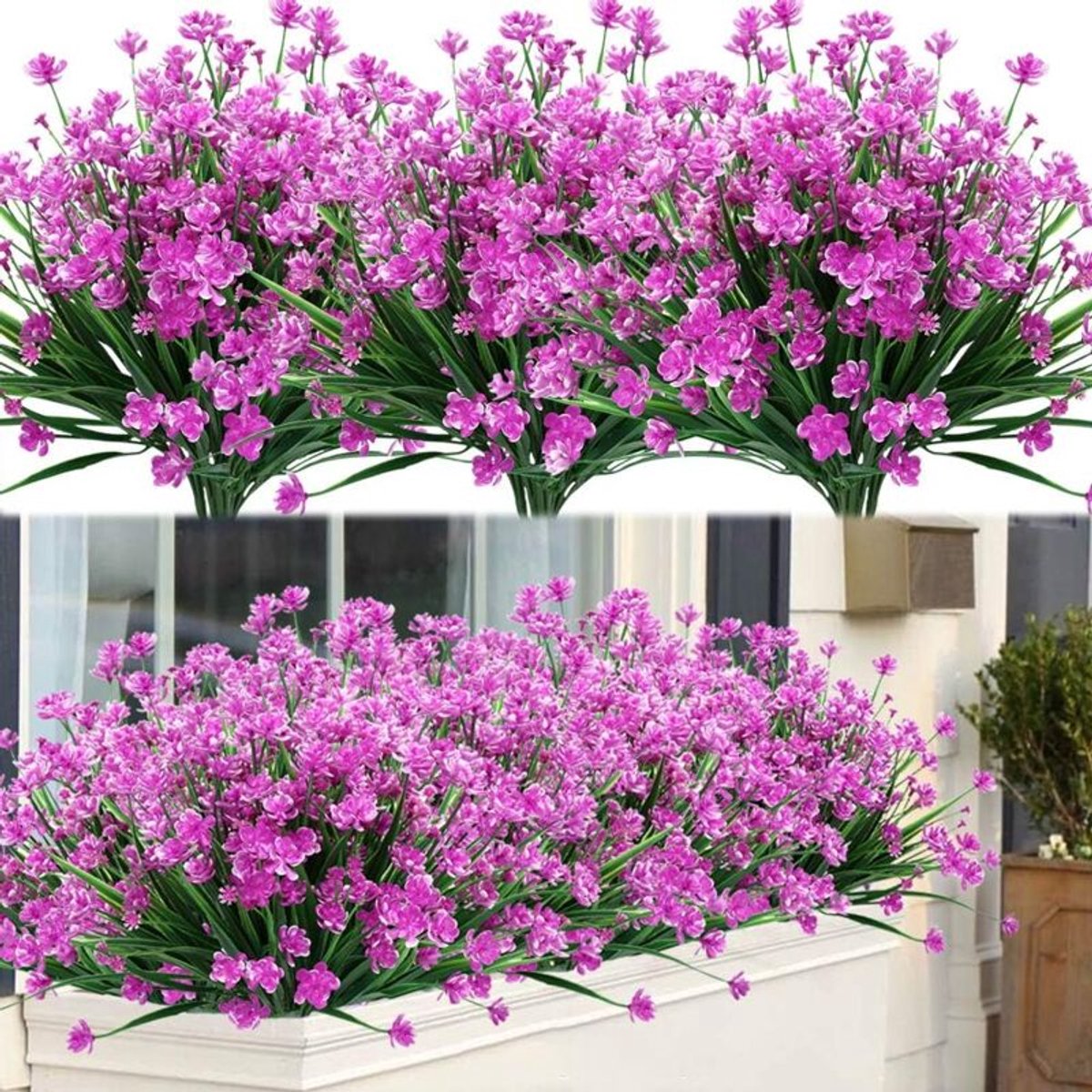 Kunstplanten (8 bosjes) - Kunstmatige bloemstengels geschikt voor buiten, UV-bestendig, plasticachtig groen, als hangplanten geschikt voor binnen en buiten, in de tuin, op de veranda en in vensterbanken.