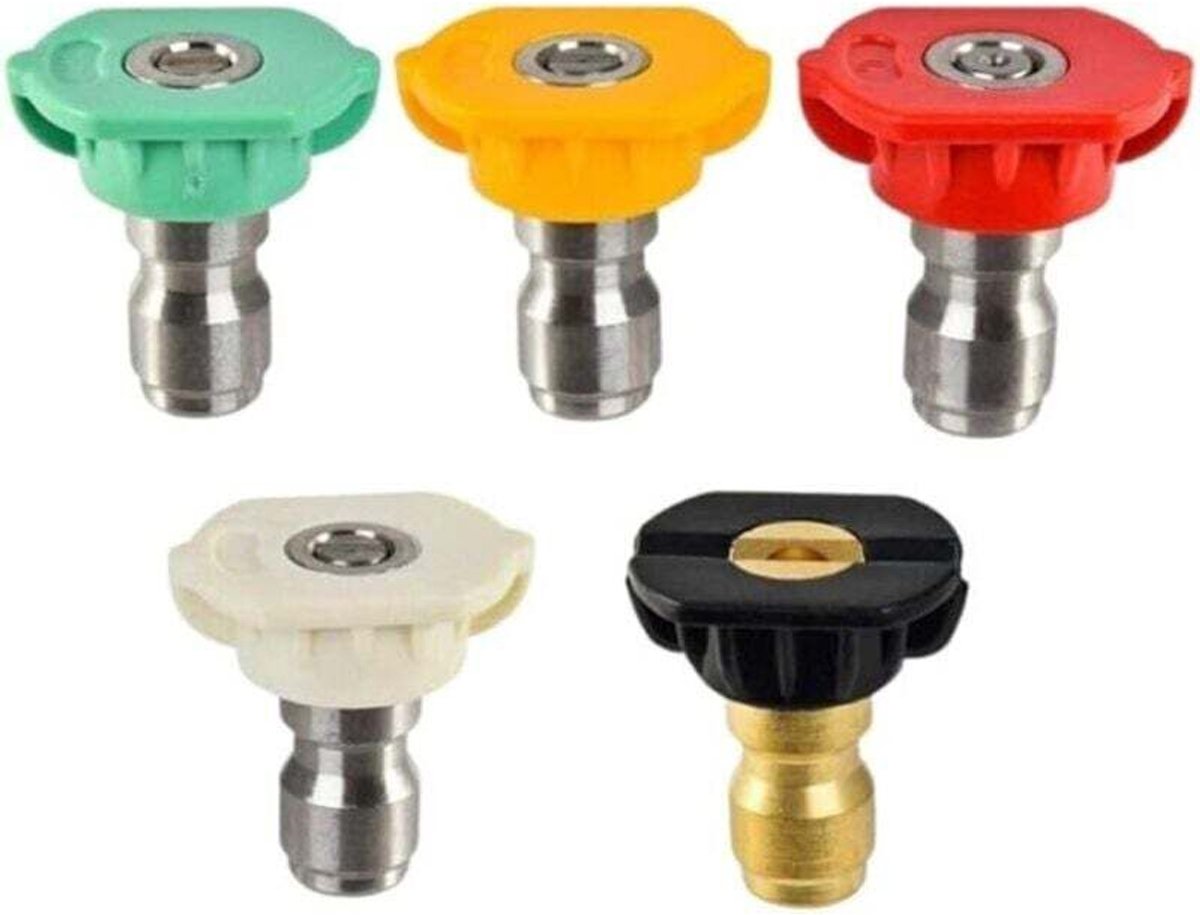 De set geschikt voor 5 sproeiers bevat een platte sproeier, een rechte sproeier en een schuimsproeier, geschikt voor PRO- en DORSAL-sproeiers, en is verkrijgbaar in rood, oranje, groen, zwart en wit.