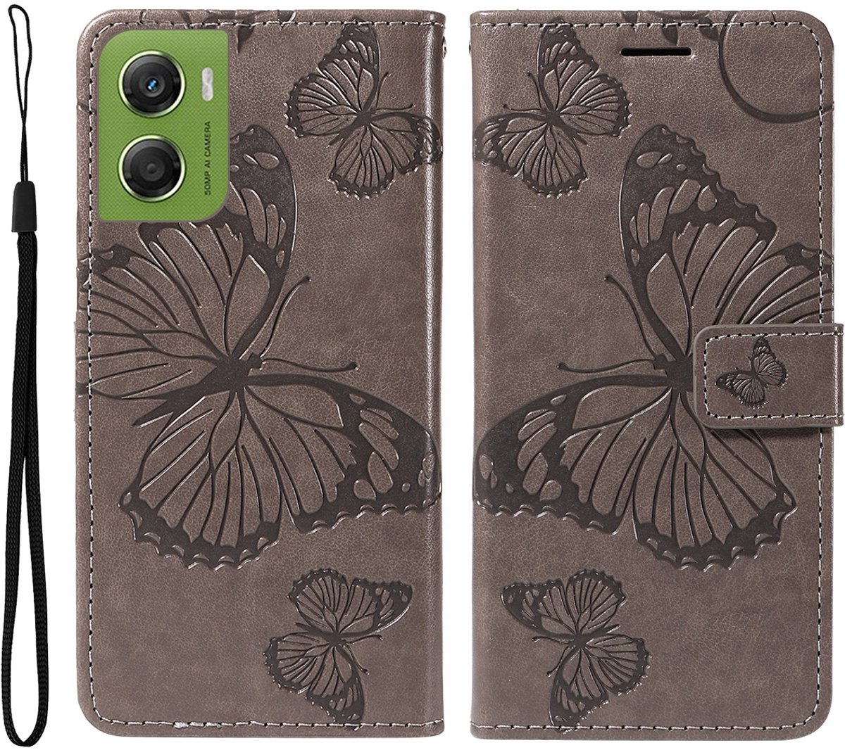 Coverup Hoesje - Geschikt voor Motorola Moto G06 / G06 Power Hoesje - Coverup Vlinders Book Case - Taupe Grijs