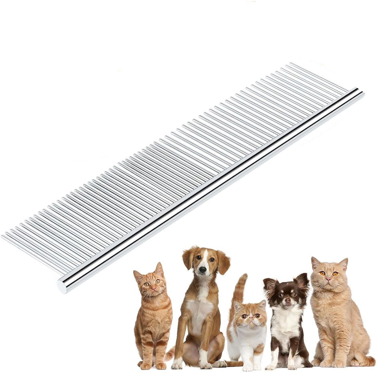 Dierenkam - Huisdierkam - Hondenkam- Kattenkam - Professioneel beauty - hulpmiddel dat klitten en knopen uit het haar verwijdert - 16.1 × 2.8 × 0.6 cm - Geschikt voor zowel langharige als kortharige dieren - Zilver