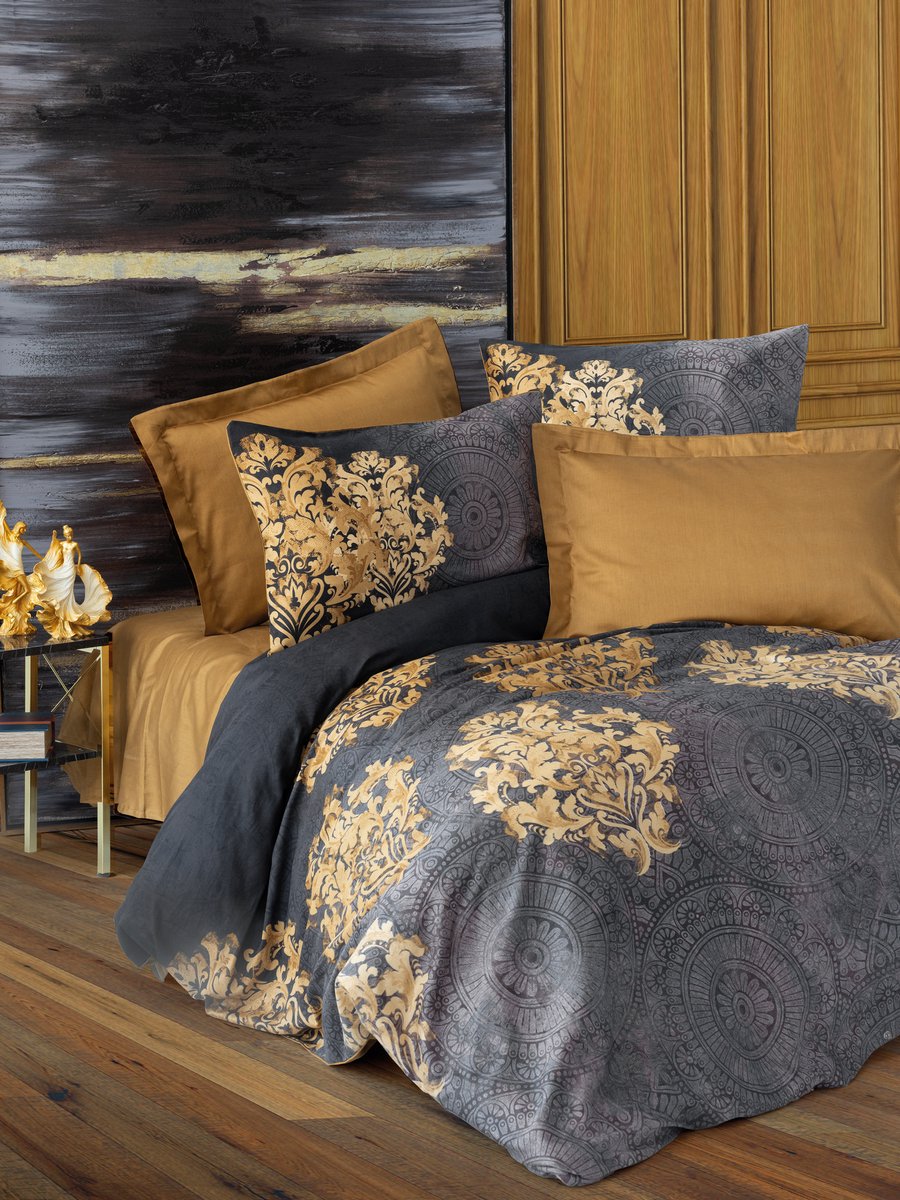 Asir - Dekbedovertrekset - Antraciet en Beige - 155 x 220 cm