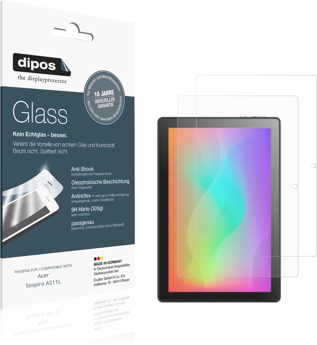 dipos – 2x Matte Pantserfolie geschikt voor Acer Sospiro AS11L | 9H Screenprotector