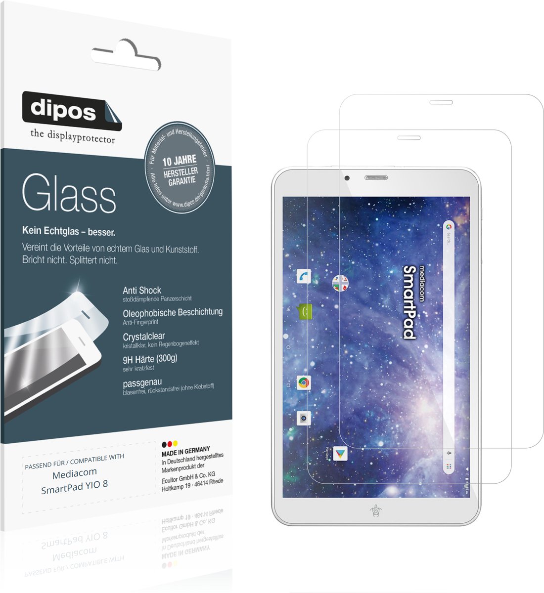 dipos – 2x Pantserfolie geschikt voor Mediacom SmartPad YIO 8 | 9H Screenprotector