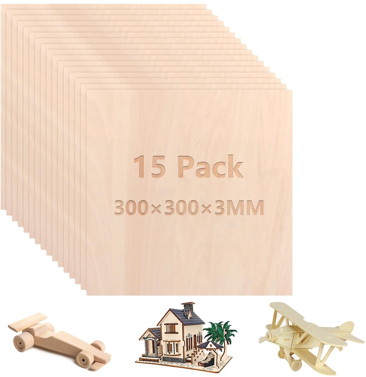Solidchoice - 15 Stuks Balsahout Platen 30x30x0.3 cm voor Modelbouw en Knutselen