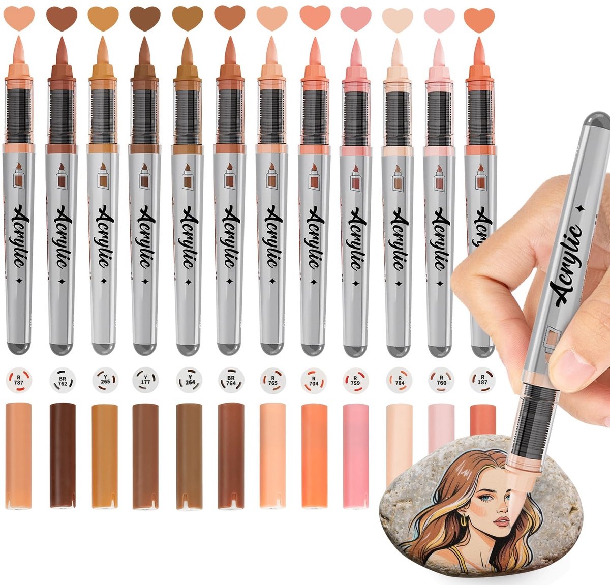Solidchoice - Set van 12 Acryl Markers in Huidtinten voor Kunstprojecten