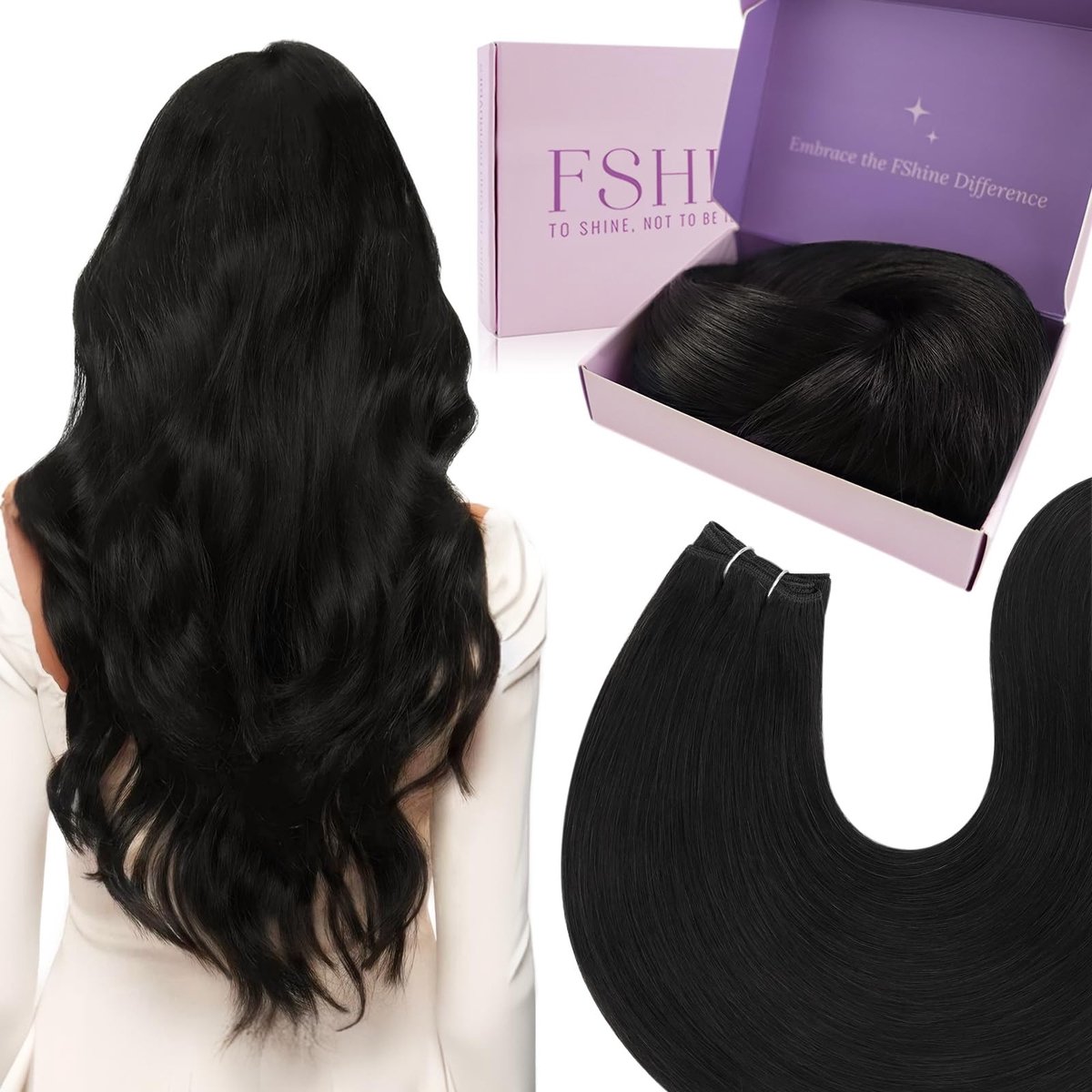 Solidchoice - Sew in Weave Extensions van Echt Haar 60 cm Zwart