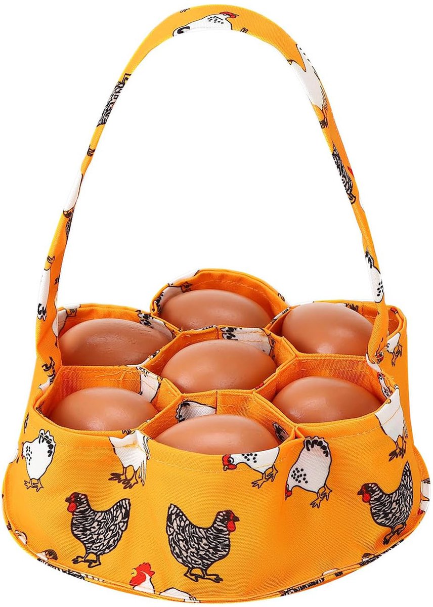 Eierverzamelmand - Mini eiermand - Canvas eiermand - Met 7 vakken - Geschikt voor het verzamelen van eieren van kippen, eenden, ganzen, vogels en ander pluimvee - Oranje