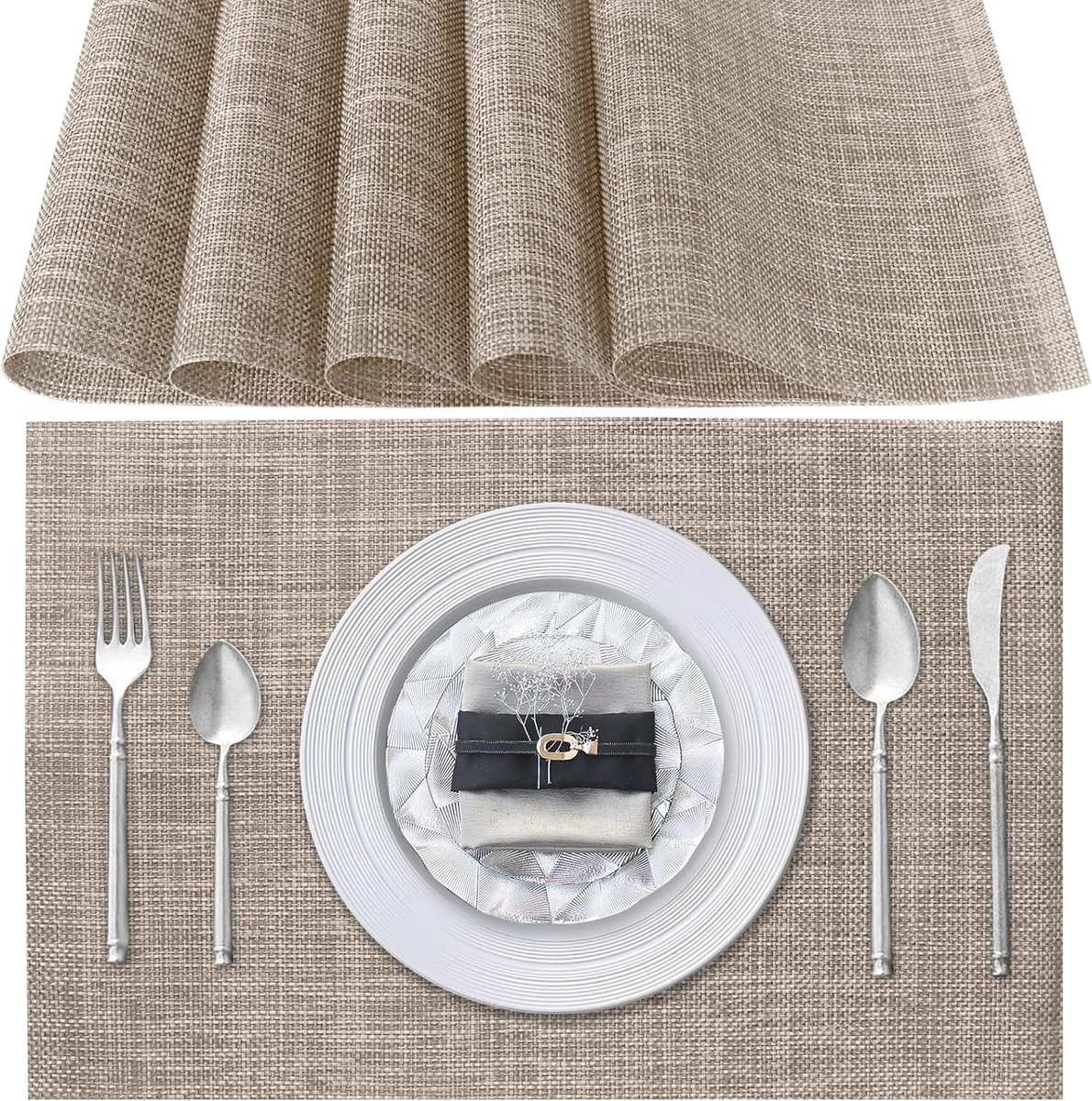 MODFU Tafelmat Placemat 6 stuks 30x45 cm – Beige – Stijlvolle tafelbescherming voor eetkamer & keuken – PVC/polyester – Modern en onderhoudsvriendelijk