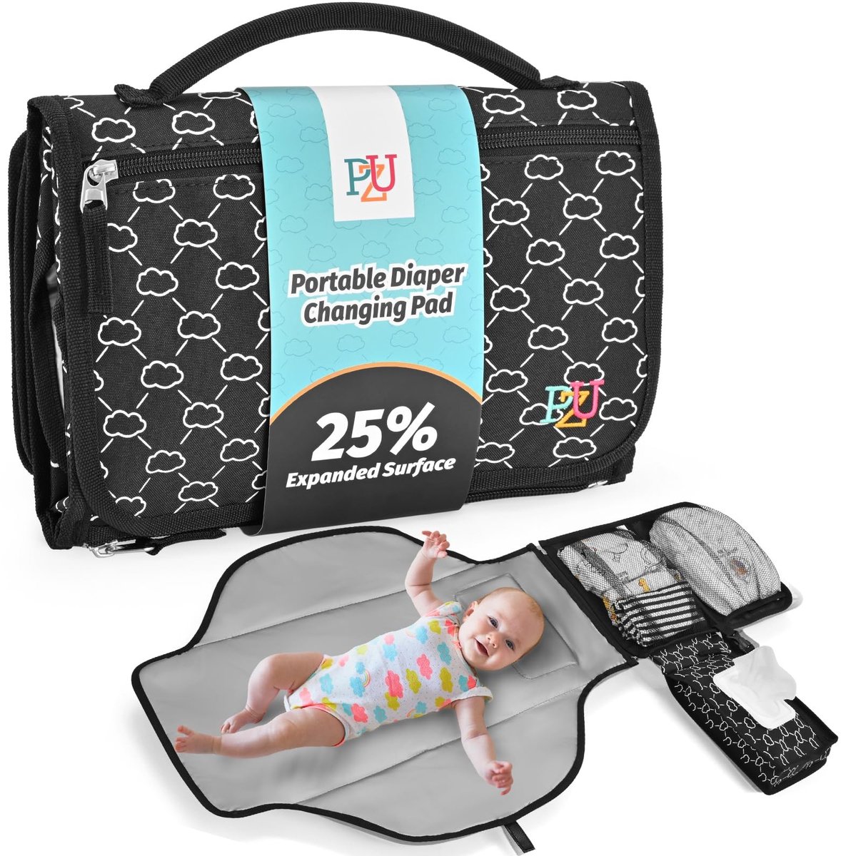Solidchoice - Portable Baby Aankleedmat met Wipe Bag en Kussen Zwart