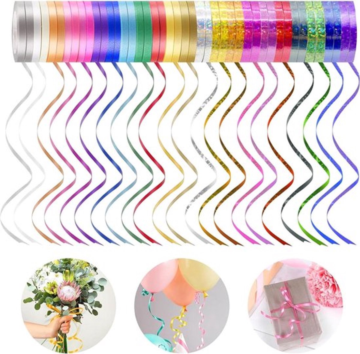 Cadeaulint Ringband Geschenkband Bloemist Luchtballon Decoratie Kleurrijk curlinglint Rol Kit - Set van 44 Rollen, 5 mm x 10 m Geschenkverpakking, Strikken, Ballonkoord, Rol Cadeaulinten