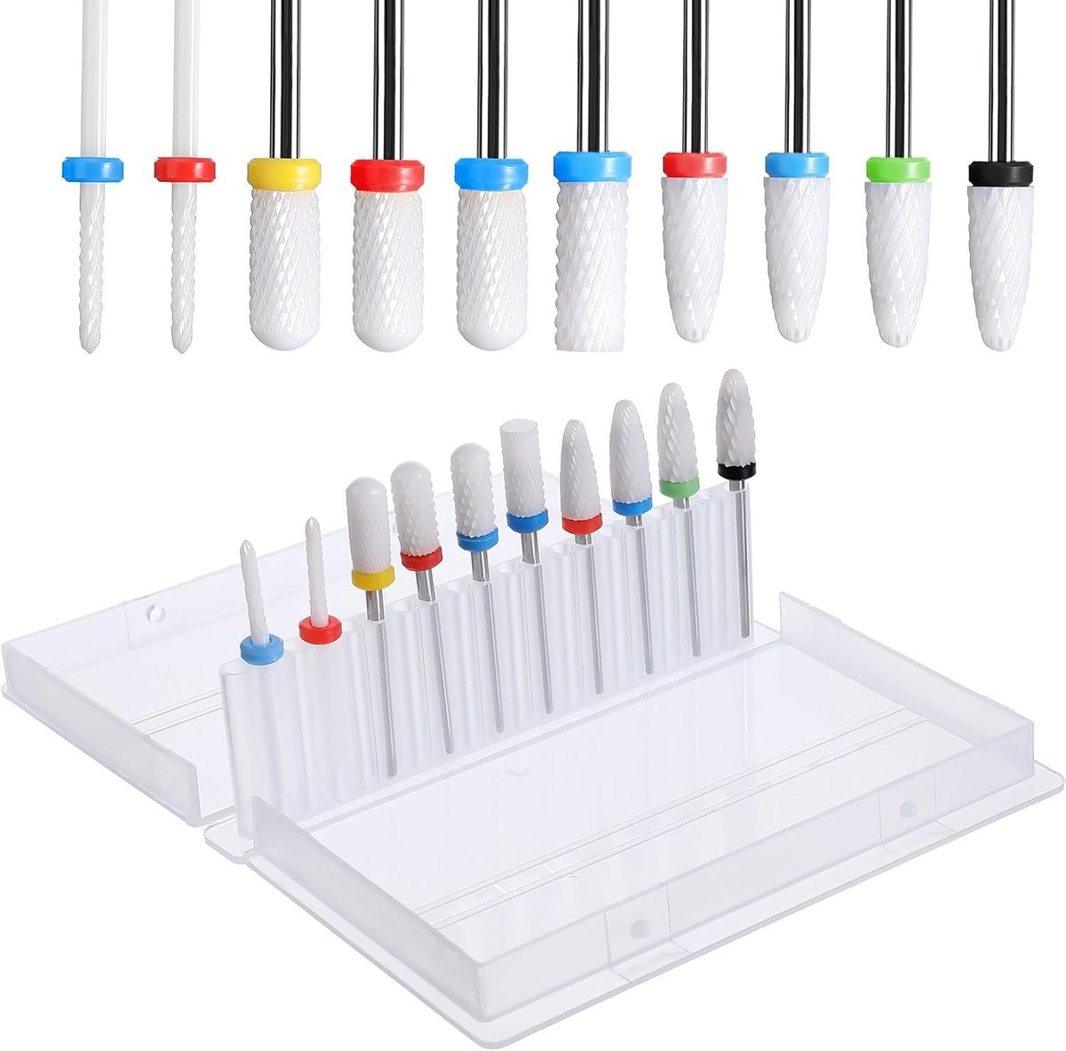 10-delige Set Keramische Nagelboor Bits voor Acryl en Gel Nagels, 3/32 Inch Cuticle Bit voor Professionele Manicure en Pedicure, Nagelvijl en Cuticle Verwijderaar