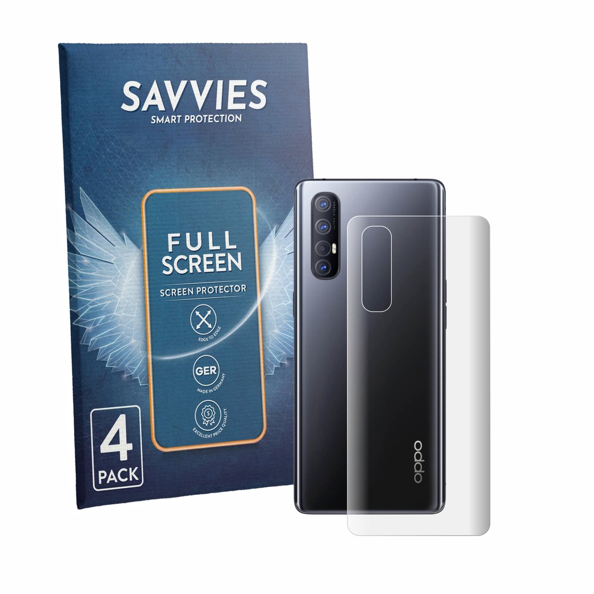 Savvies - Screenprotector voor Oppo Find X2 Neo (Achterkant) - Folie Beschermfolie transparant volledig dekking 4 Stuks