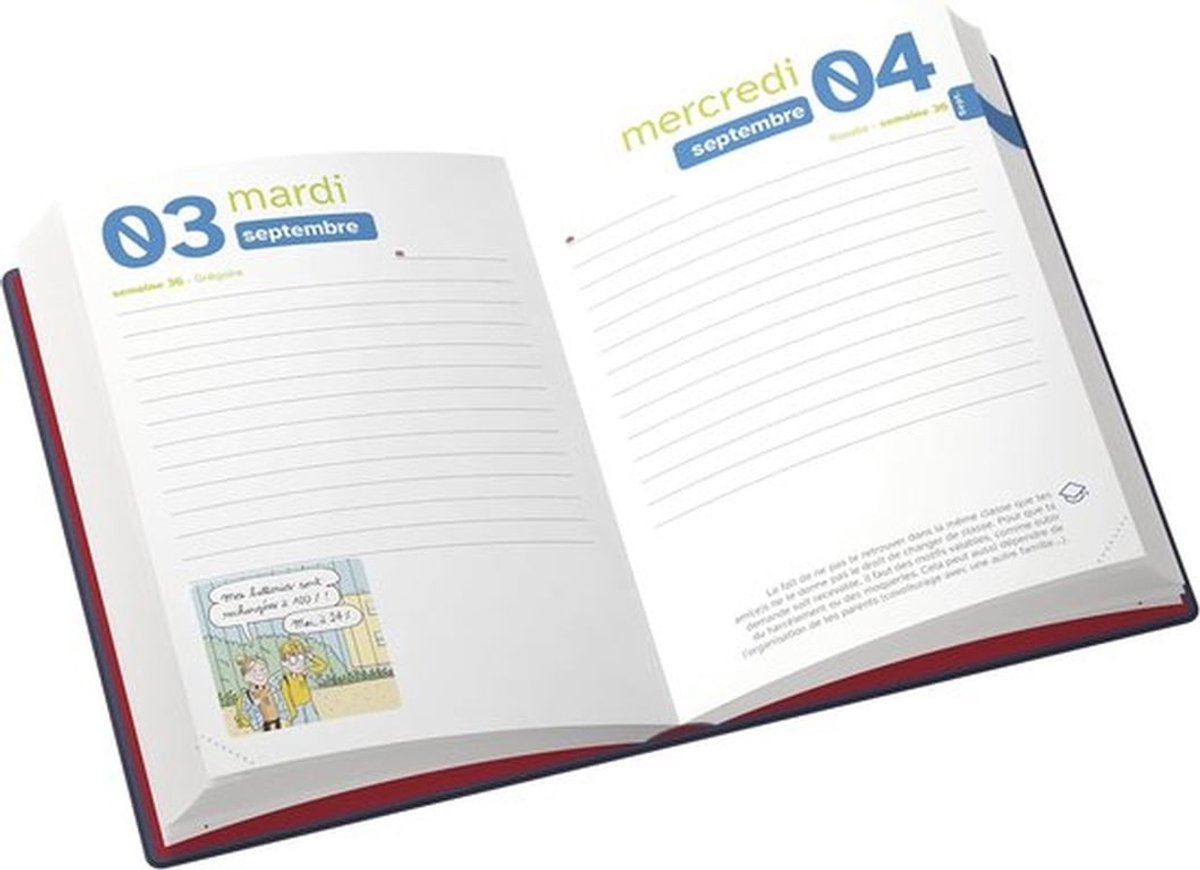 SnelShoppen - College School Diary 2023-2024, Dagindeling, 15x20 cm, PVC Schutblad, Gevoegd, Blauw, 352 Pagina's, Ecolabel, Schoolplanner