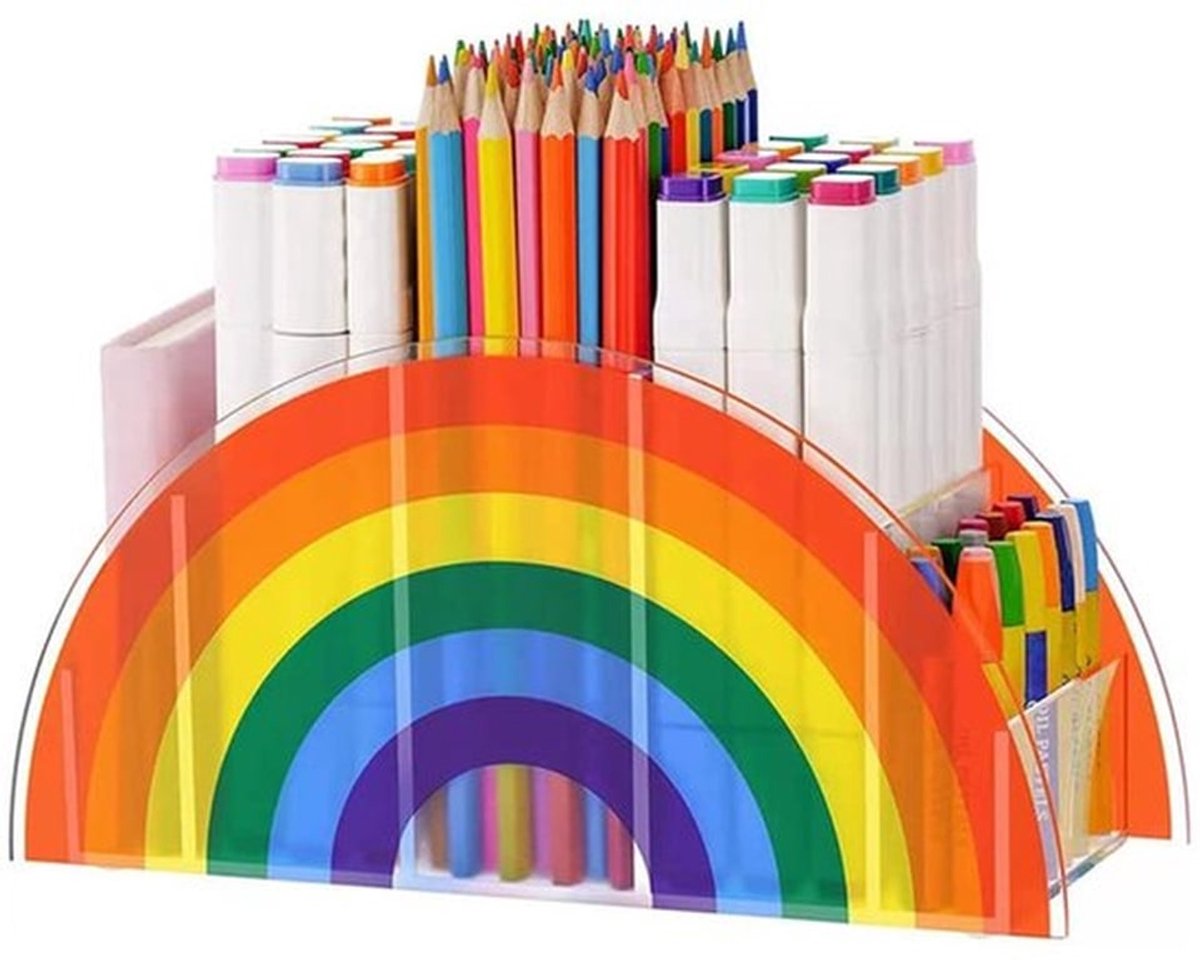 Pennenorganizer Acryl - Doorzichtige Potloodhouder - Regenboog Vorm - 5 Vakken - 12 x 9 x 24 cm - Duurzaam en Stijlvol - Pennenhouder