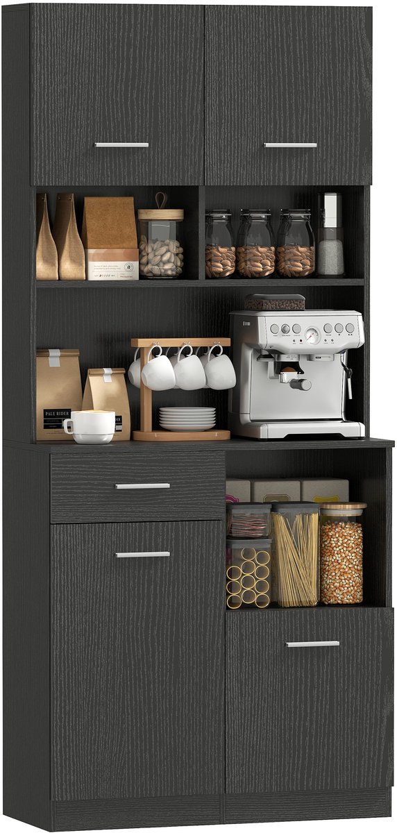 HOMCOM Keukenkast - MDF - 80 x 35 x 180 cm - Zwart