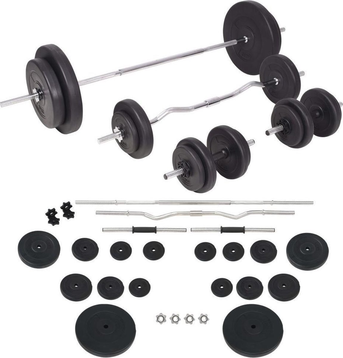 Halterset 90kg- Dumbbell Set - Gewichtheffen set - Dumbells - Barbell Stang  - Halterstang | bol.com