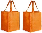 2x Boodschappen tas/shopper oranje 38 cm - 2 Stuks stevige boodschappentassen/shopper bag