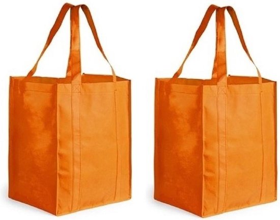 2x Boodschappen tas/shopper oranje 38 cm 2 Stuks stevige boodschappentassen/shopper bag | bol.com