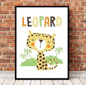 Postercity - Design Canvas Poster Leopard - Jachtluipaard Jungle / Kinderkamer / Dieren Poster / Babykamer - Kinderposter / Babyshower Cadeau / Muurdecoratie / 40 x 30cm / A3