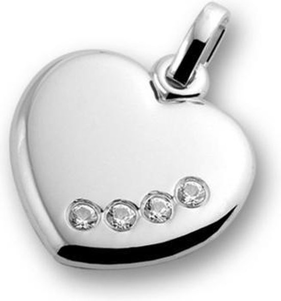 TRESOR hart hanger met 4 Swarovski zirkonia stenen - Zilver
