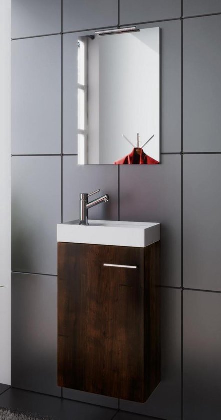 Wastafelonderkast toiletmeubel Garcia inclusief wasbak + spiegel  donkerbruin noten | bol.com