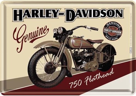 Harley Davidson 750 Flathead Metalen Postcard 10 x 14 cm.