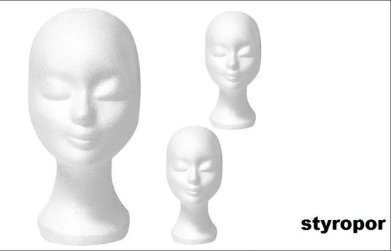 Foto: Pruikenhouder tempex wit styropor per 3 stuks