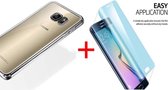 Hoesje geschikt voor Samsung Galaxy S7 Edge - Electroplating TPU Case Transparant met Zilveren Bumper + Curved Tempered Glass Screenprotector 2,5D 9H (Gehard Glas)
