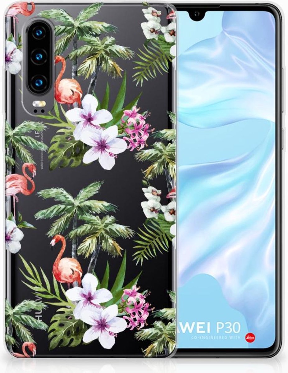 Huawei P30 TPU Hoesje Flamingo Palms