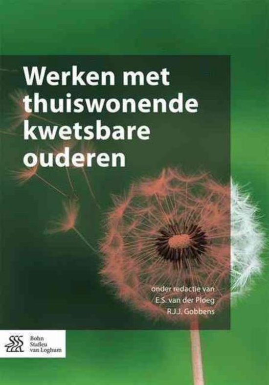 Boek "Werken met thuiswonende kwetsbare ouderen" met rode paardenbloem en uitgeverij logo.