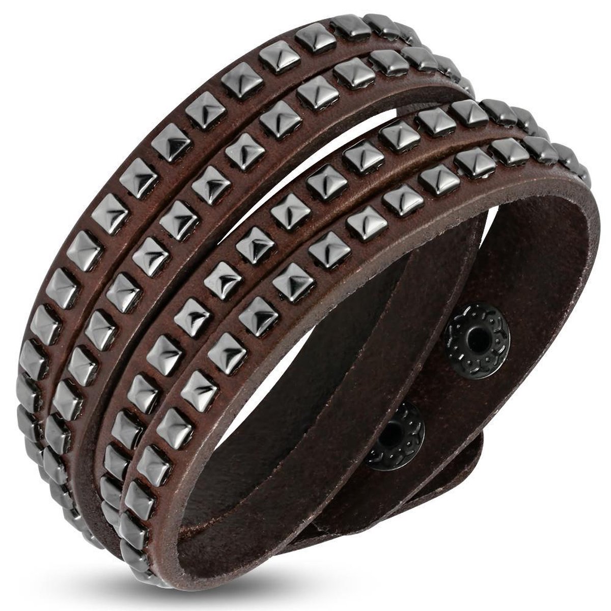 Amanto Armband Aiman - Leer - Studs - 16mm - 20-22cm