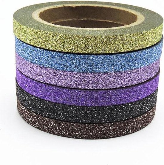 Regeneratie Geheugen Verwaarlozing Smalle Washi tape in 6 kleuren met glitter - Scrapbooking materiaal -  sticker... | bol.com