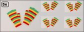 5x Paar Vingerloze handschoen rood/geel/groen smalle streep