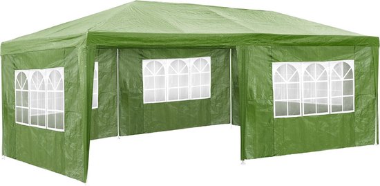 tectake® - Paviljoentent 3x6 m met 5 zijwanden - groen - tuinpaviljoen - paviljoentent - paviljoen tent - terras paviljoen