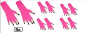 5x Paar vingerloze handschoen fluor pink