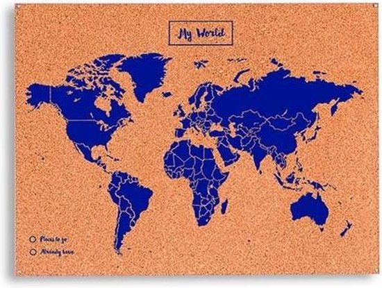 dutje Auckland Beenmerg Wereldkaart kurk L blauw (60x45cm) | bol.com