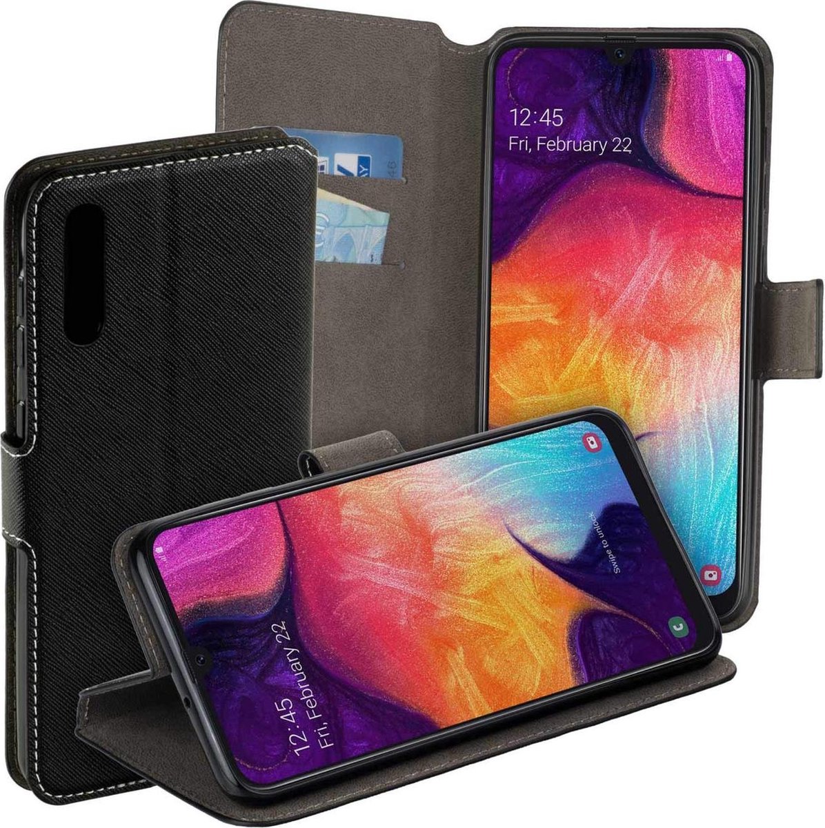 Pearlycase Luxe Y Wallet Bookcase Zwart Hoesje Geschikt voor Samsung Galaxy A50s