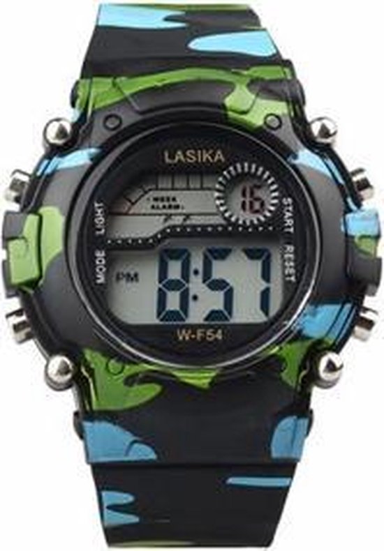 Lasika Horloge - Kinderen - Siliconen - Camouflage/ leger kleur zwart - Ø 38 mm - Lasika