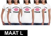 5x Vrijgezellenfeest Team t-shirt wit dames Maat L