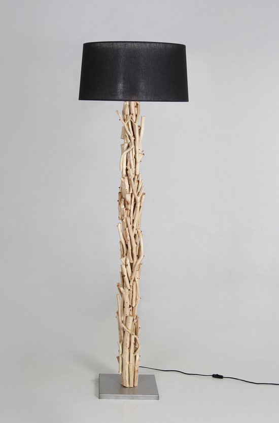 Pebish Aanpassing Grof Staande lamp Blank Hout lampenkap zwart 170cm | bol.com