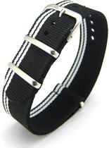 Premium Black White - Nato strap 20mm - Racing Stripe - Horlogeband Zwart Wit + luxe pouch