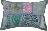 Kussen India Patchwork Pastel Groen/blauw 30x20cm