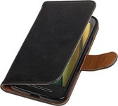 BestCases.nl Zwart Pull-Up PU booktype wallet cover hoesje voor Motorola Moto E3