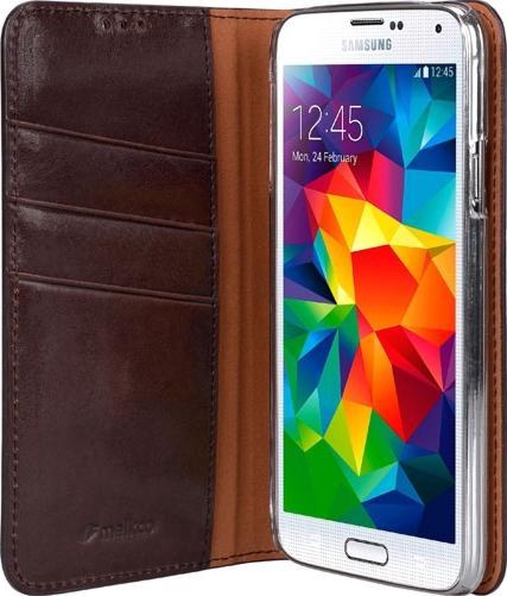 Melkco Italian Leather Wallet Book Case Herman Coffee voor Samsung Galaxy S5