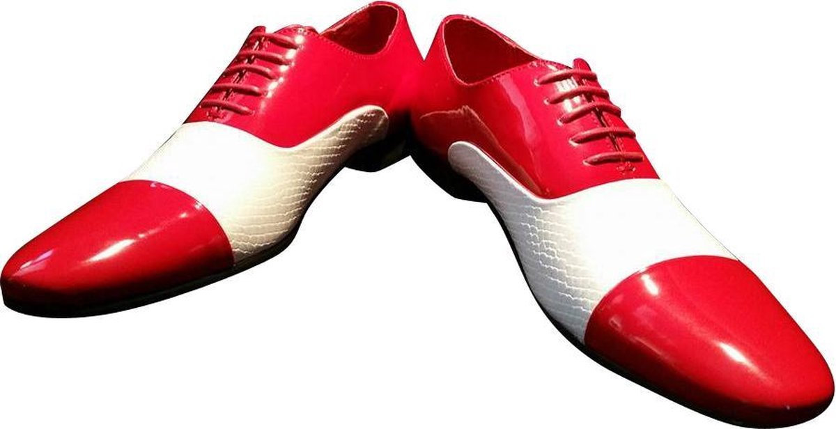 Heren – rock ’n roll schoen - party shoe - shine schoe – clown schoen - supporters schoen - De Toppers - feest - kerstmis - carnaval – rood wit – 44